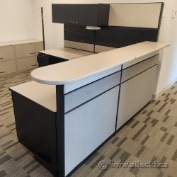 Teknion Tan Cubicle Systems Furniture Reception L-Suite Desk